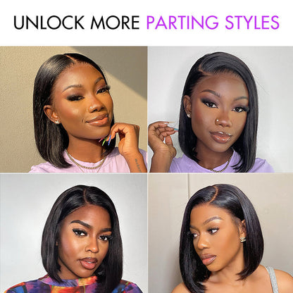 Short Bob Wig – Natural Hairline, Glueless, Pre-Cut Lace, Straight or Wavy