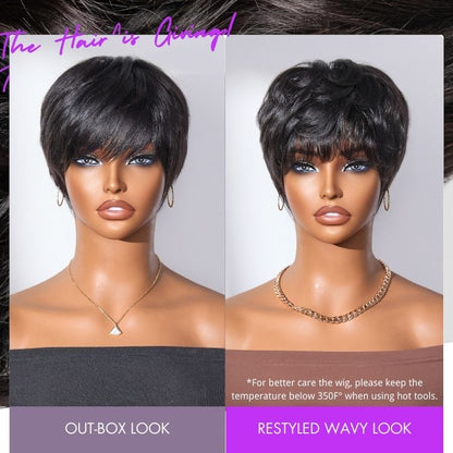 Glueless Short Cut Wig with Bangs – Throw On & Go
