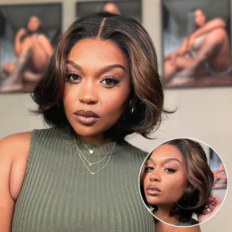 ✨ Ready-to-Wear Highlight Bob Wig – Glueless Short Layered 5x5 Closure Pre-Cut Lace Wig
