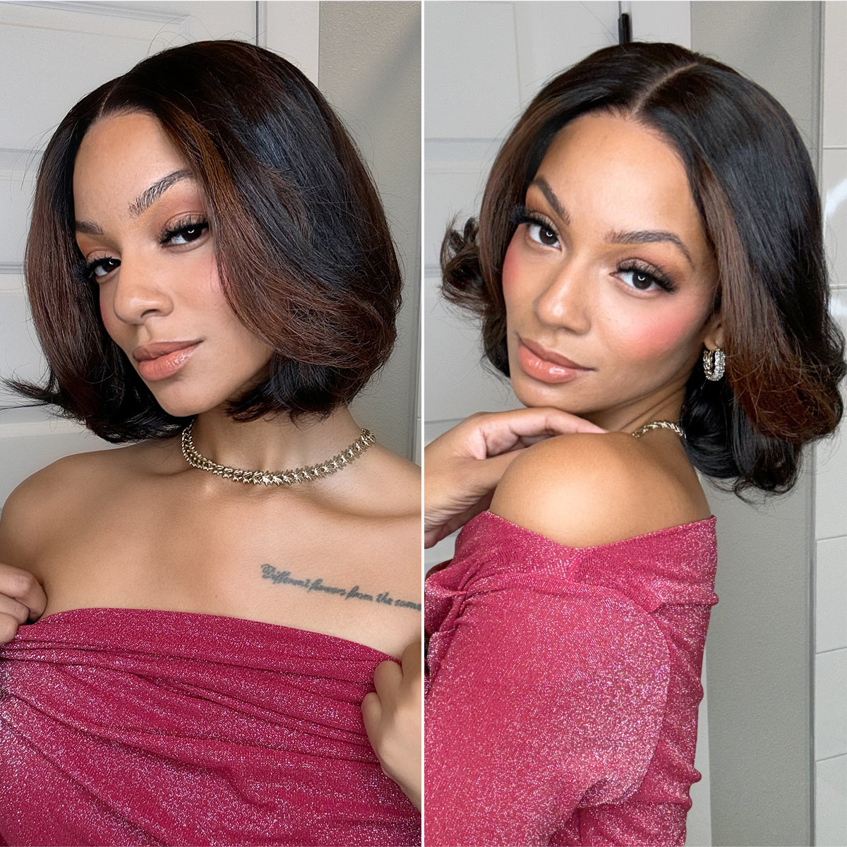 ✨ Ready-to-Wear Highlight Bob Wig – Glueless Short Layered 5x5 Closure Pre-Cut Lace Wig