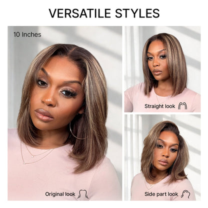 ✨ Ready-to-Wear Highlight Bob Wig – Glueless Short Layered 5x5 Closure Pre-Cut Lace Wig